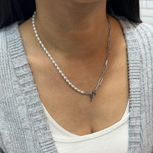 Load image into Gallery viewer, &#39;HALF PEARL T-BAR&#39; STAINLESS STEEL NECKLACE
