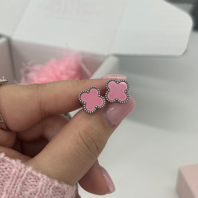 PINK ‘SINGLE CLOVER’ STAINLESS STEEL EARRINGS