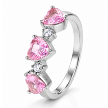 Load image into Gallery viewer, PINK 'THREE OF HEARTS’ STAINLESS STEEL RING
