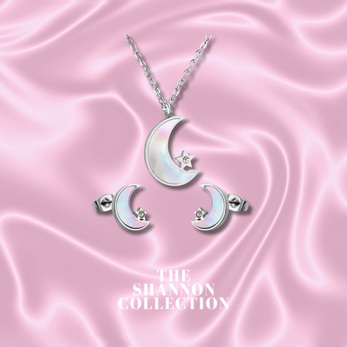 'FLORESCENT MOONLIGHT’ STAINLESS STEEL NECKLACE & EARRING SET