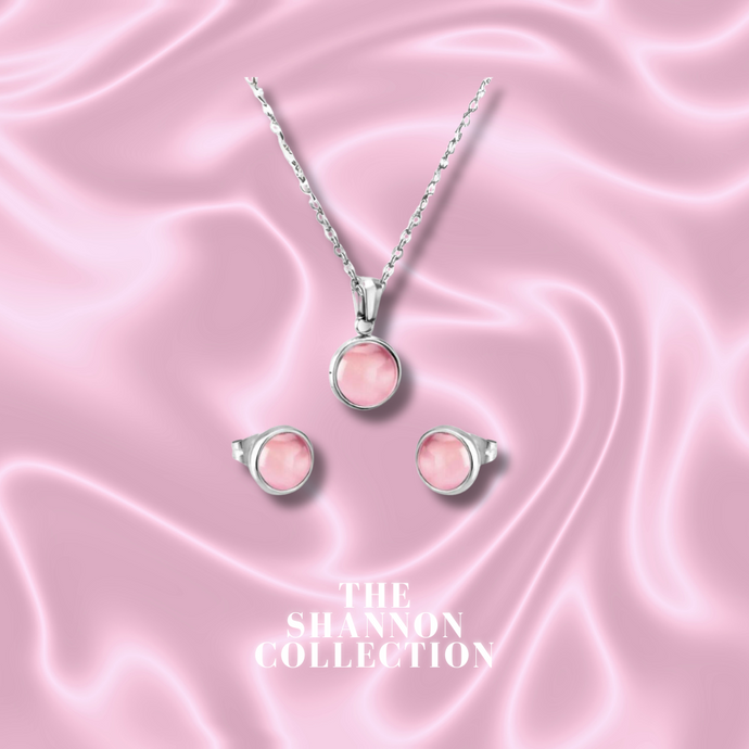 PINK 'BASIC OPAL’ STAINLESS STEEL NECKLACE & EARRING SET