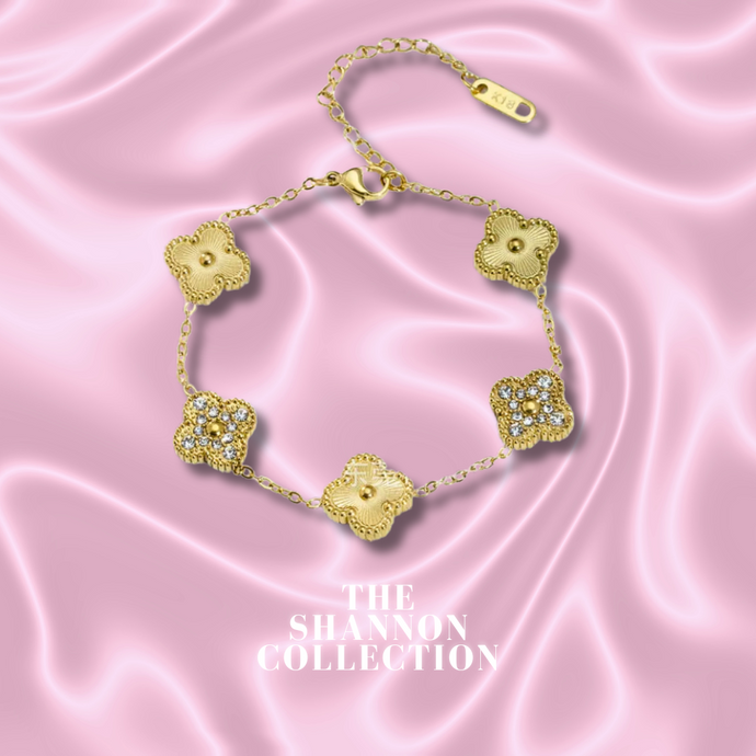 ‘DIAMANTÉ PREMIUM CLOVER’ 18K GOLD PLATED STAINLESS STEEL BRACELET