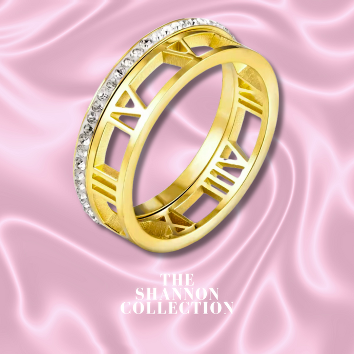 ‘ROMAN NUMERALS’ 18K GOLD PLATED STAINLESS STEEL 2 PIECE RING SET