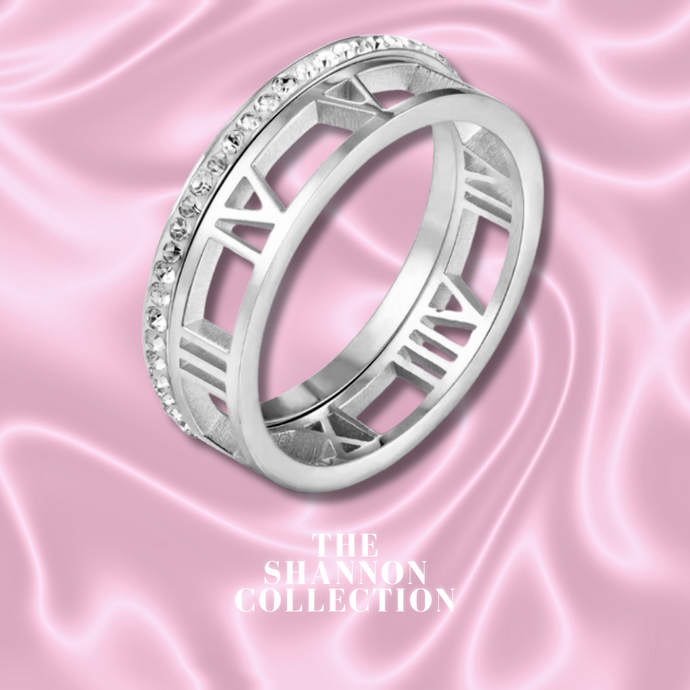 ‘ROMAN NUMERALS’ STAINLESS STEEL 2 PIECE RING SET