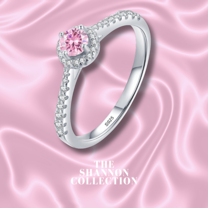 PINK ‘MINI ROUND HALO’ STERLING SILVER RING