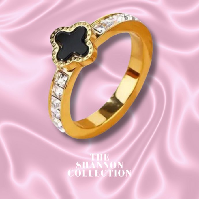 ‘BLACK CLOVER’ 18K GOLD PLATED STAINLESS STEEL RING