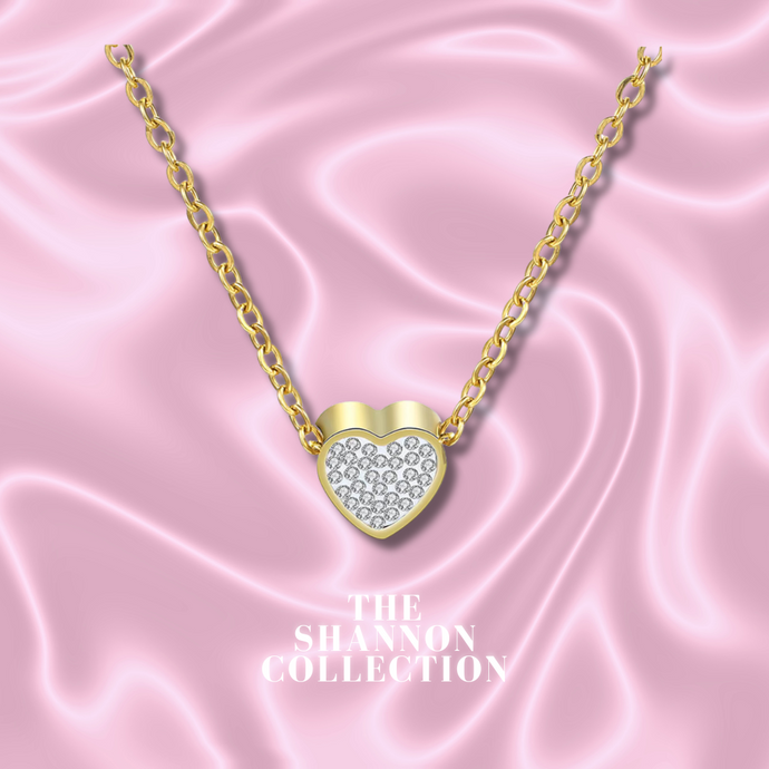 'DIAMANTÉ HEART' 18K GOLD PLATED STAINLESS STEEL NECKLACE