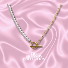 Load image into Gallery viewer, &#39;HALF PEARL T-BAR&#39; 18K GOLD PLATED STAINLESS STEEL NECKLACE
