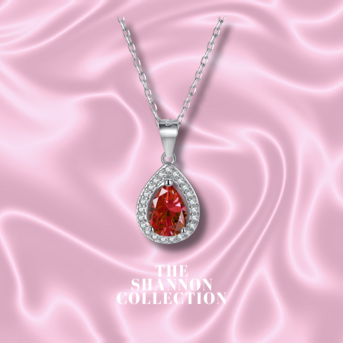 'PEAR DROP HALO’ RED STERLING SILVER NECKLACE