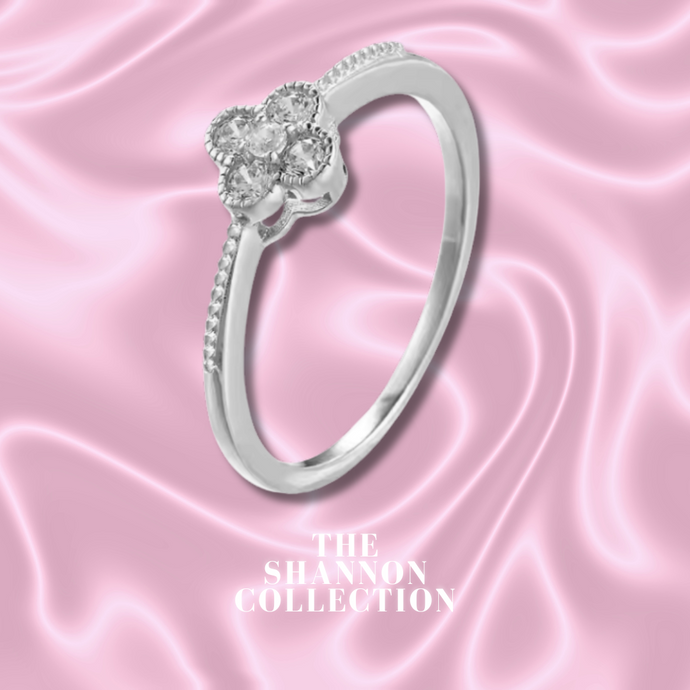 'ENCRUSTED DIAMANTÉ CLOVER’ STERLING SILVER RING