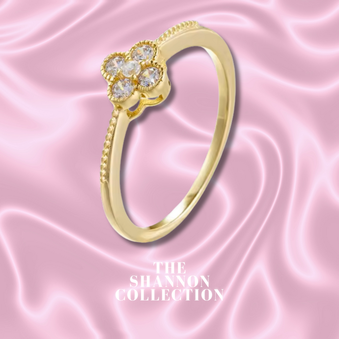 'ENCRUSTED DIAMANTÉ CLOVER’ 14K GOLD PLATED STERLING SILVER RING