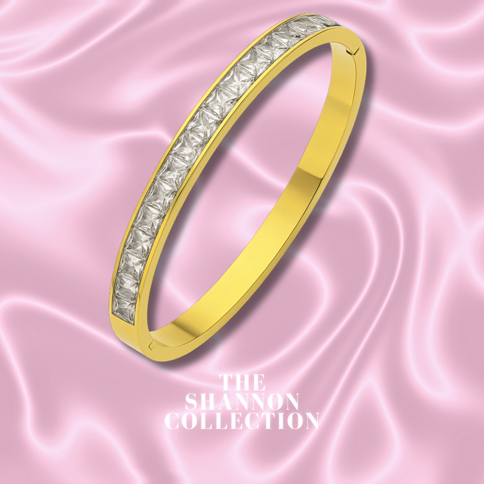 6MM ‘ICE QUEEN’ 18K GOLD PLATED STAINLESS STEEL BANGLE BRACELET