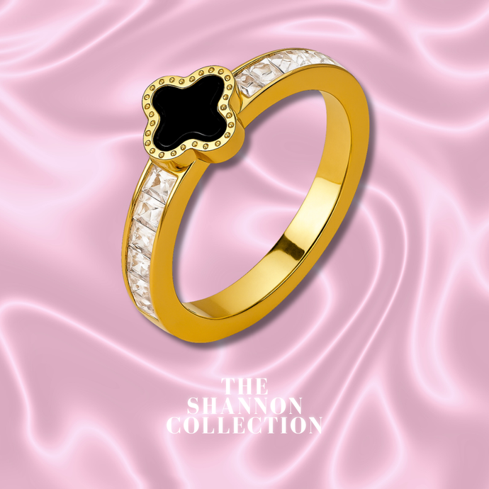 ‘BLACK CLOVER’ 18K GOLD PLATED STAINLESS STEEL RING