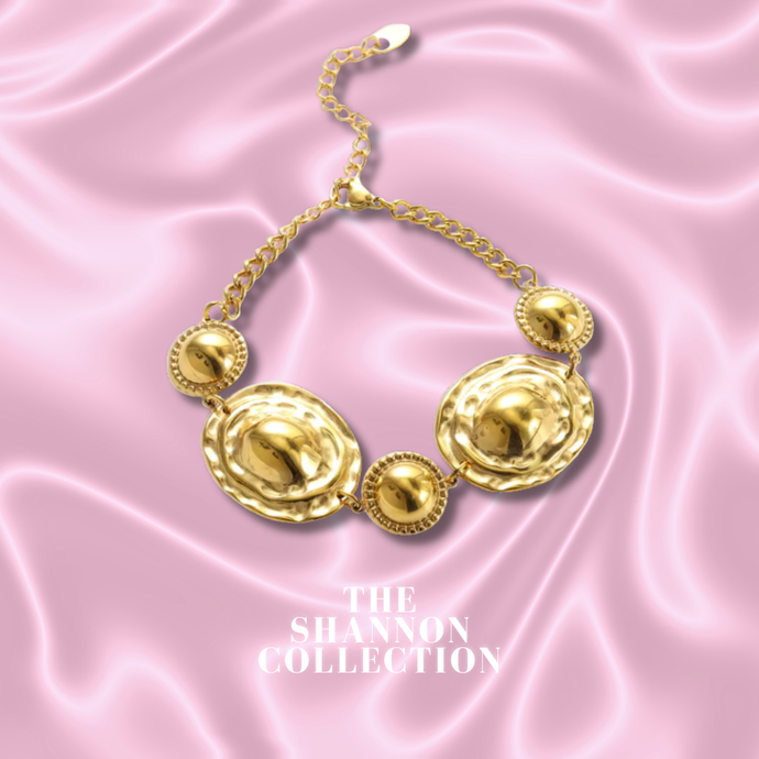 'HAMMERED DOME’ 18K GOLD PLATED STAINLESS STEEL BRACELET