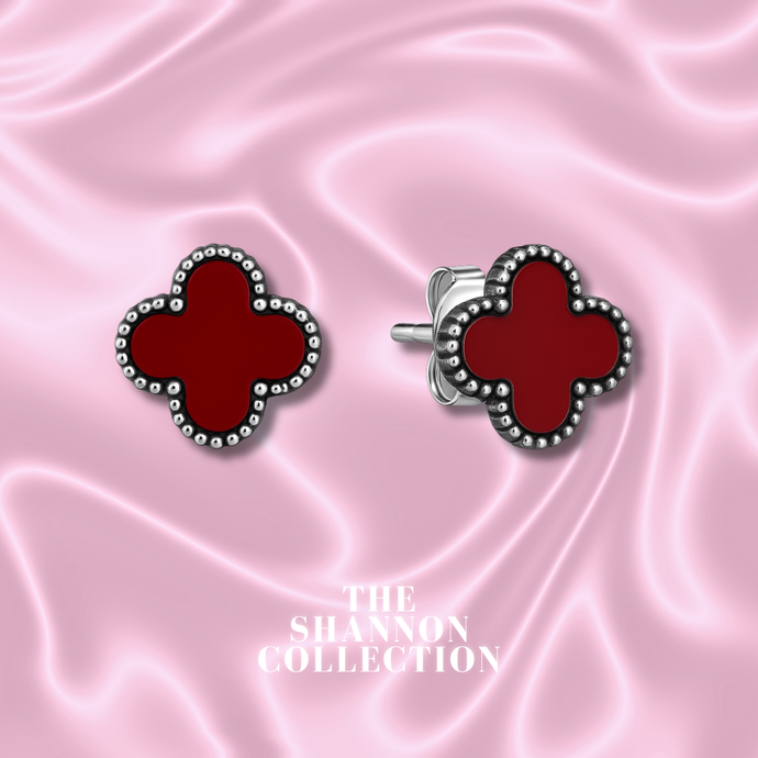 RED ‘SINGLE CLOVER’ STAINLESS STEEL EARRINGS