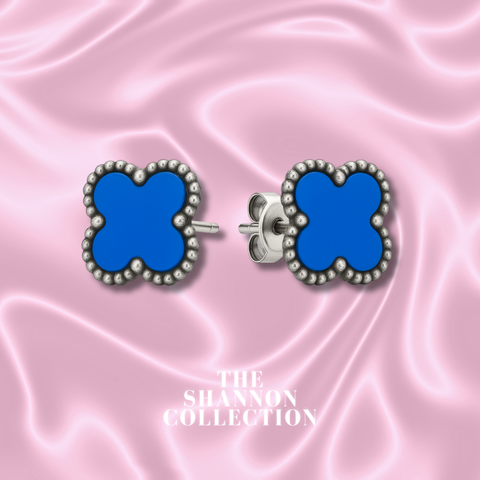 BLUE ‘SINGLE CLOVER’ STAINLESS STEEL EARRINGS