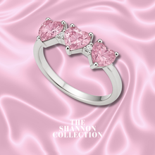 Load image into Gallery viewer, PINK &#39;THREE OF HEARTS’ STAINLESS STEEL RING
