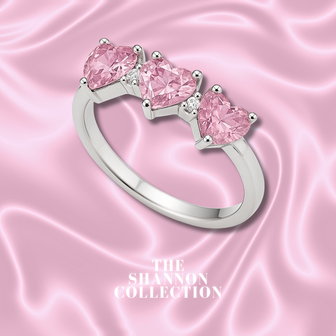 PINK 'THREE OF HEARTS’ STAINLESS STEEL RING