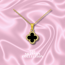 Load image into Gallery viewer, BLACK ‘CLOVER DREAMS&#39; 18K GOLD PLATED STAINLESS STEEL NECKLACE
