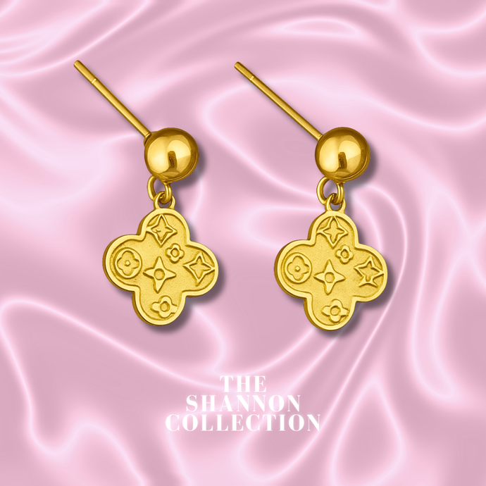 ‘MONOGRAM CLOVER’ 18K GOLD PLATED STAINLESS STEEL EARRINGS