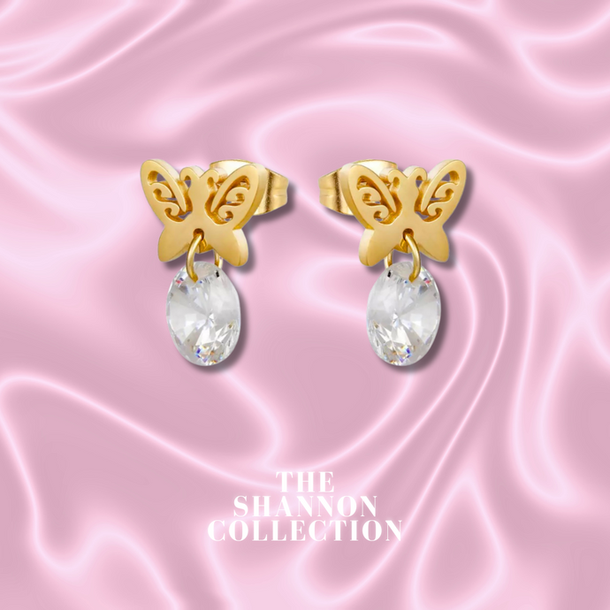 ‘GLITZY BUTTERFLY’ 18K GOLD PLATED STAINLESS STEEL EARRINGS