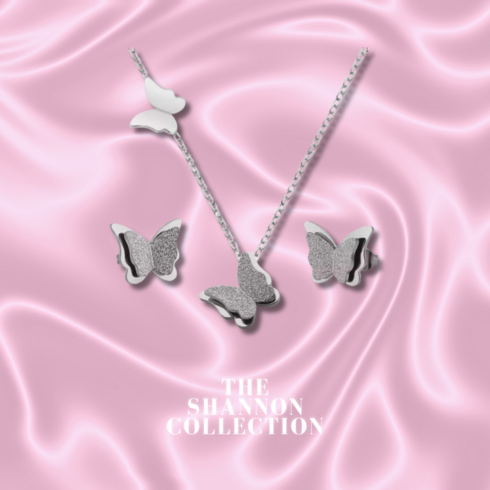 ‘FLY AWAY’ STAINLESS STEEL NECKLACE & EARRING SET