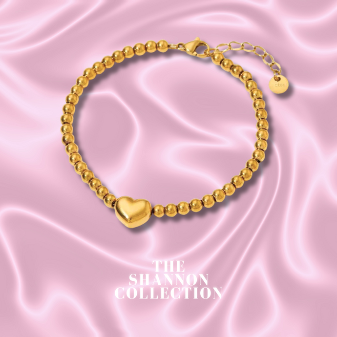 'BEADED HEART’ 18K GOLD PLATED STAINLESS STEEL BRACELET