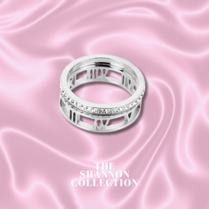 ‘ROMAN NUMERALS’ STAINLESS STEEL 2 PIECE RING SET