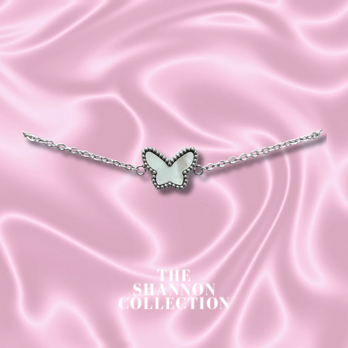 WHITE ‘SINGLE BUTTERFLY’ STAINLESS STEEL BRACELET