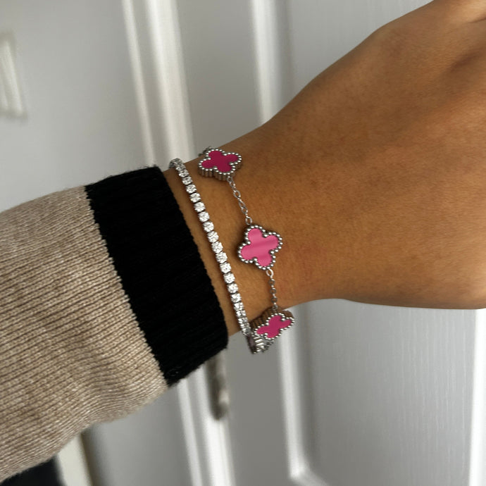 DARK PINK’ LUXURY CLOVER’ STAINLESS STEEL BRACELET