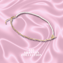 Load image into Gallery viewer, &#39;HALF PEARL T-BAR&#39; 18K GOLD PLATED STAINLESS STEEL NECKLACE
