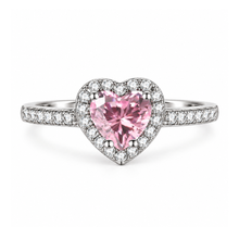 Load image into Gallery viewer, PINK ‘HEART HALO’ STERLING SILVER RING
